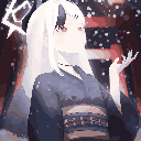 The same image converted to 128 × 128 pixel art